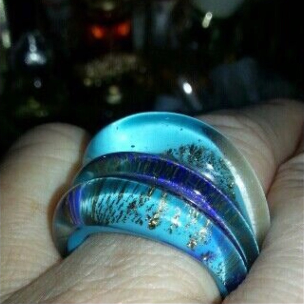 Blue and Gold glass Ring